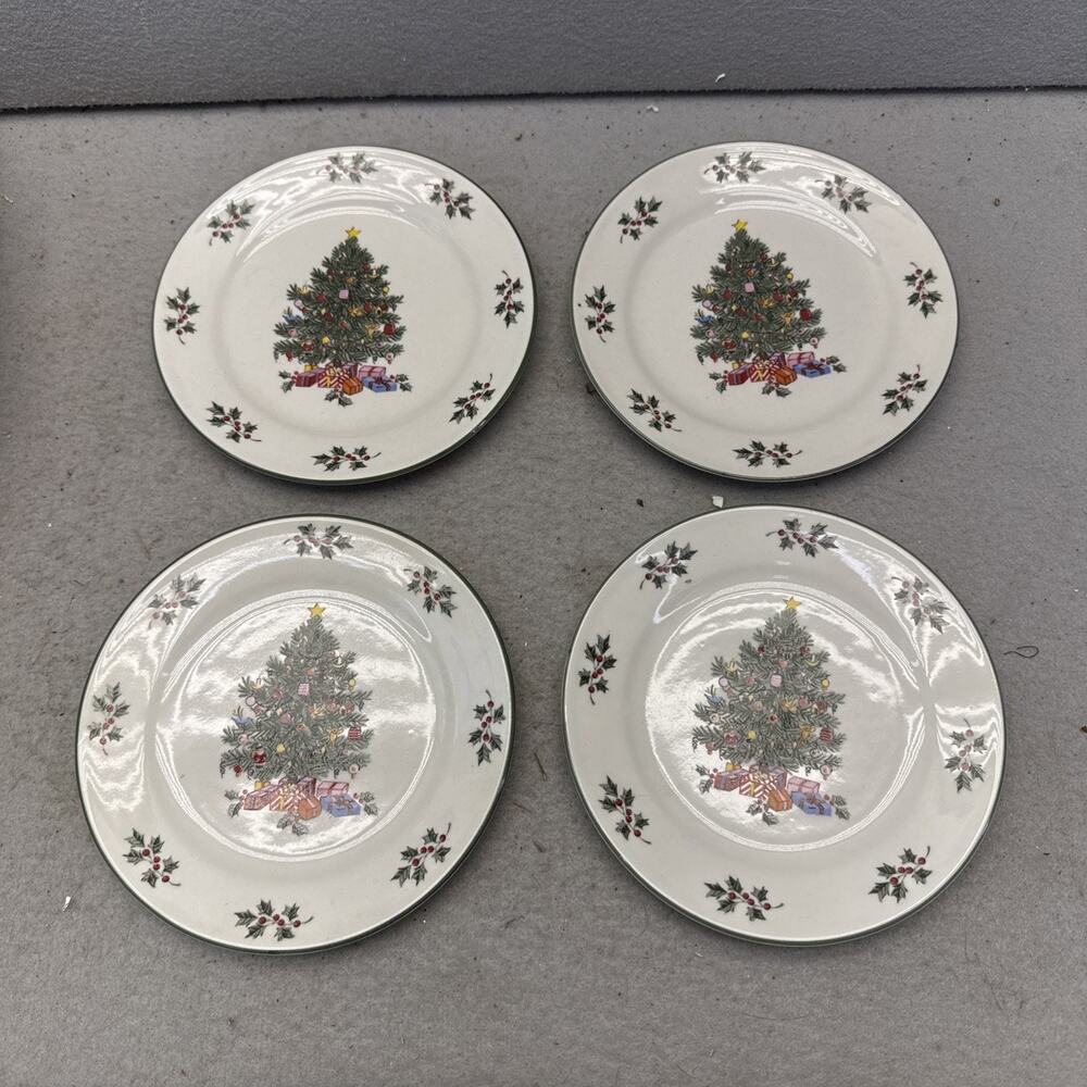 Vintage Gibson Noel Morning Christmas Salad Dessert Plates 7" Stoneware Set of 4